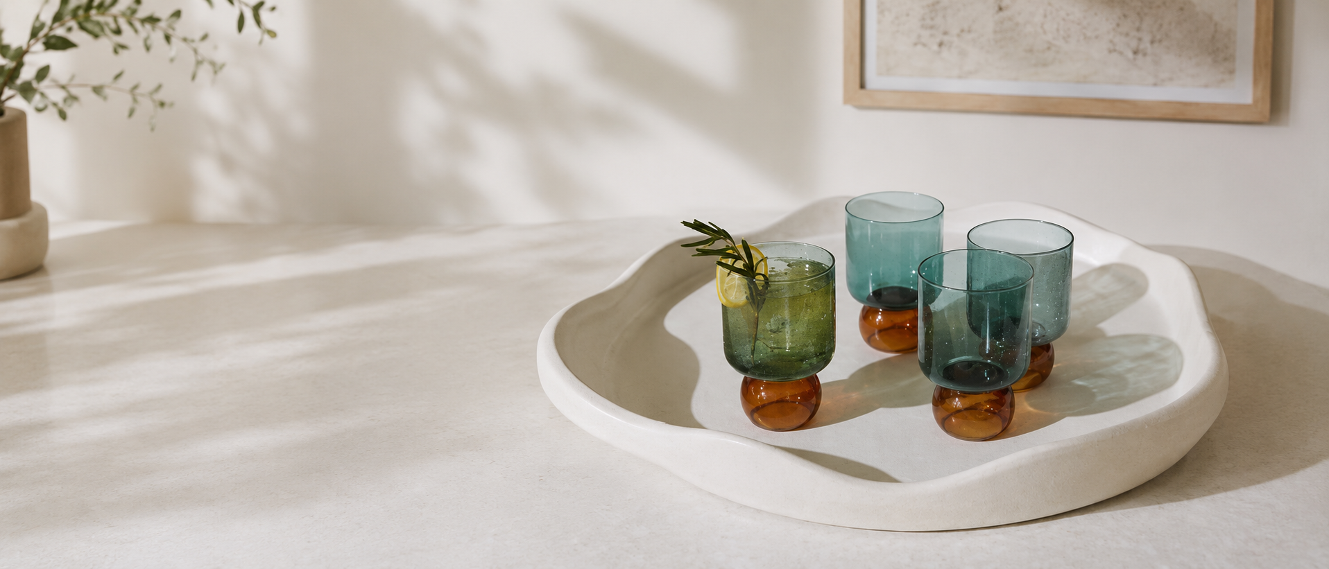 Glassware arranged for everyday drinks and gatherings