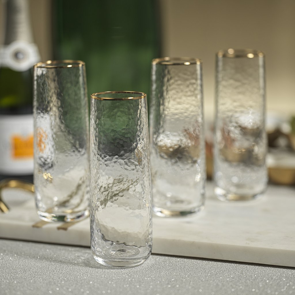Textured Stemless Champagne Flute Set